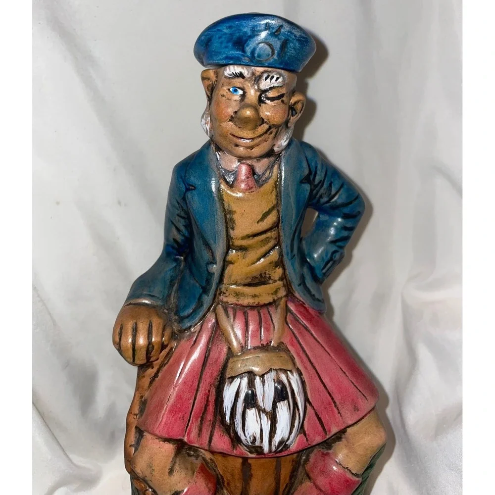 Vintage Ceramic Scotch Decanter Winking Scotsman Kilt Figural Liquor Bottle 12